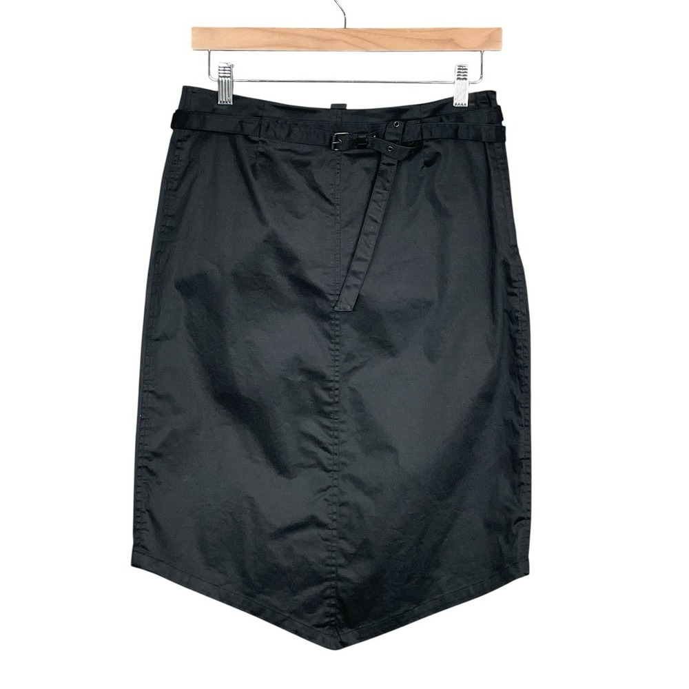 Club Monaco Black Minimalist Utility Midi Skirt Size 6 Belt Tailored Career Chic